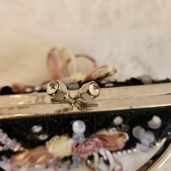Beaded Handbag Black & White Clutch Purse No Strap - Picture 11 of 13